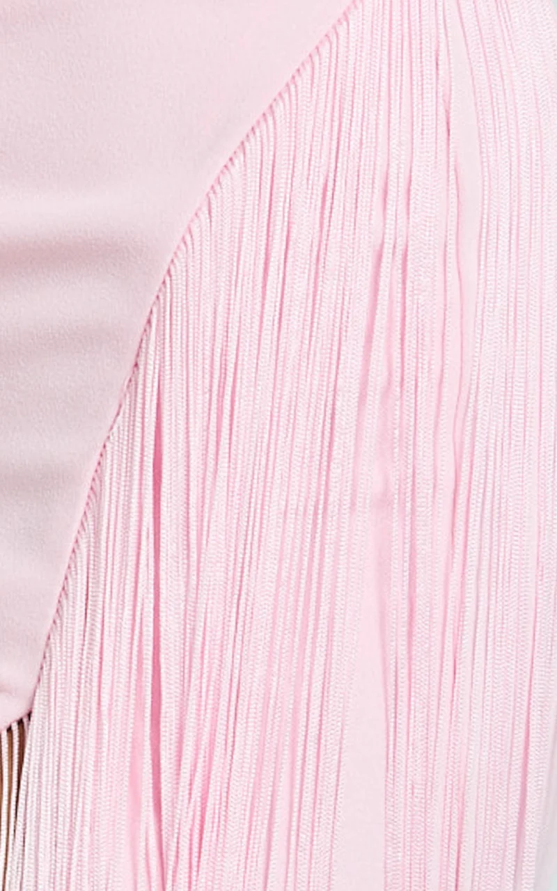 Joanne Maxi Dress - Scoop Neck Fringe Dress in Pink