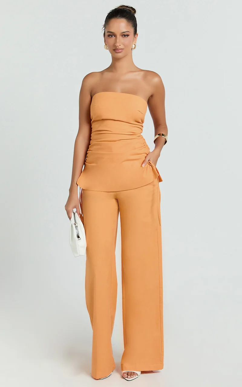 Cassia Two Piece Top and Pants Set - Strapless Top And Pants in Sherbet