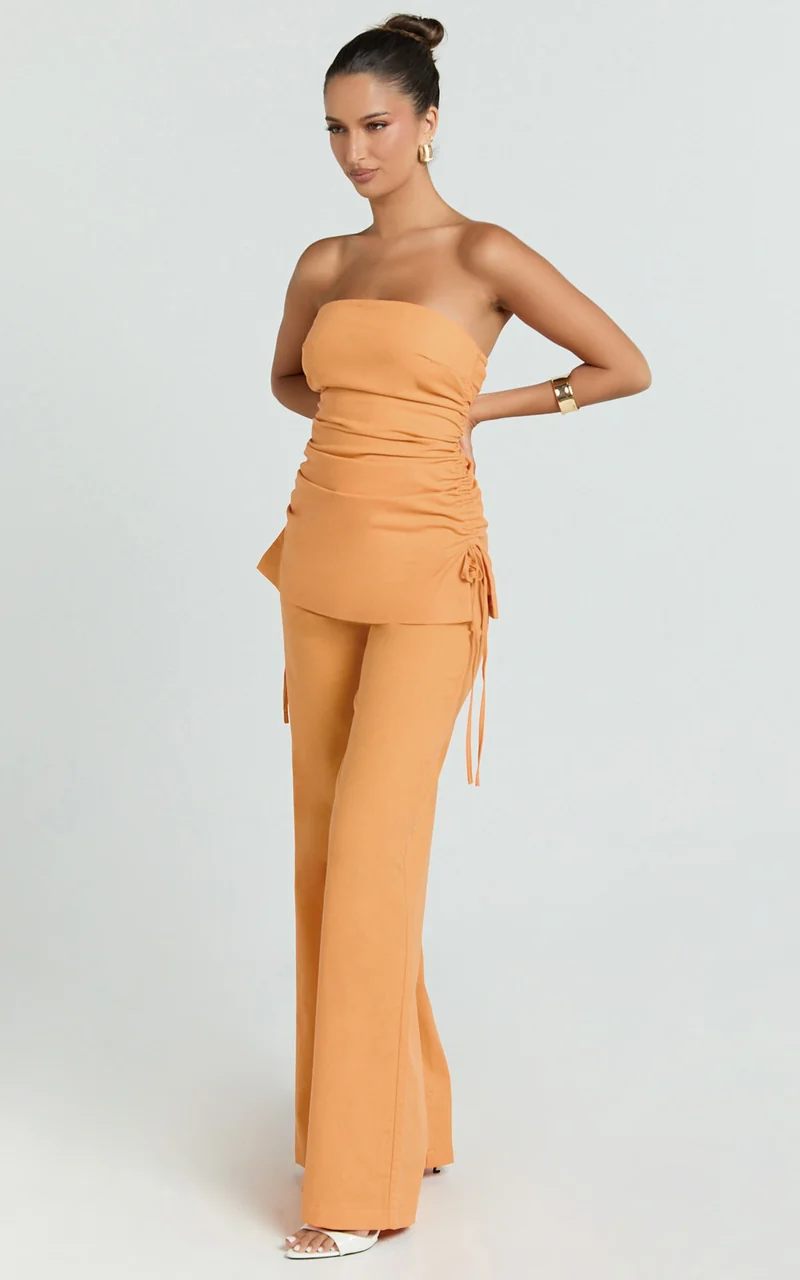 Cassia Two Piece Top and Pants Set - Strapless Top And Pants in Sherbet
