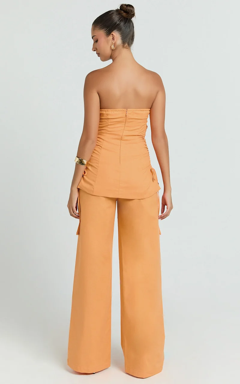 Cassia Two Piece Top and Pants Set - Strapless Top And Pants in Sherbet