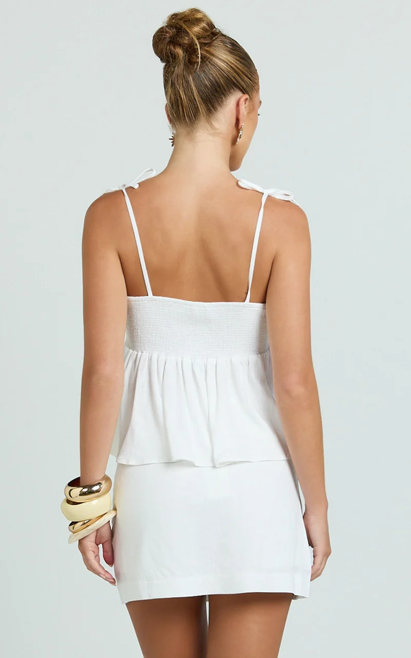 Zoe Top - Tie Strap Cami Top in White