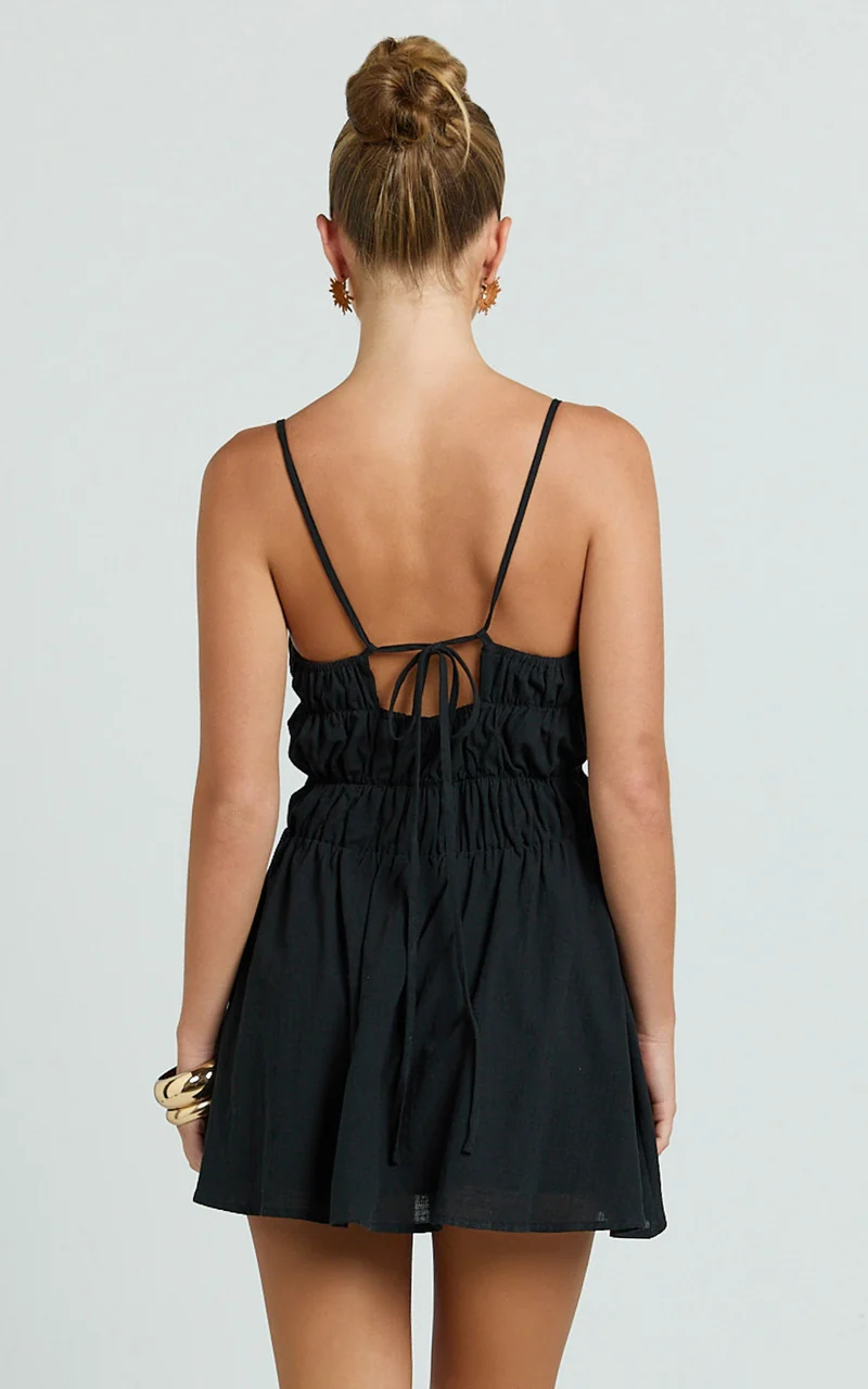 Aisha Mini Dress - Ruched Bust A Line Mini Dress in Black