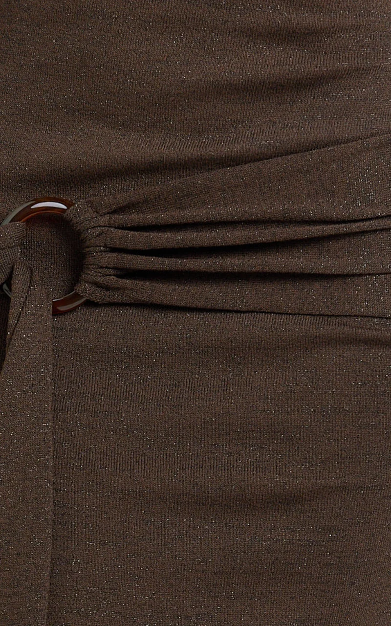 Viviana Maxi Dress - Knit Strapless Tie Waist Maxi Dress in Chocolate