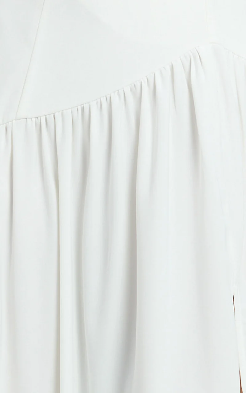 Nadiane Midi Dress - Strapless Asymmetric Drop Waist Dress in Off White