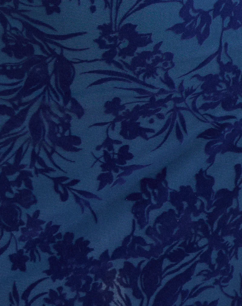 Mini-robe Bindara bleu marine avec motif « Midnight Leaf Flock »