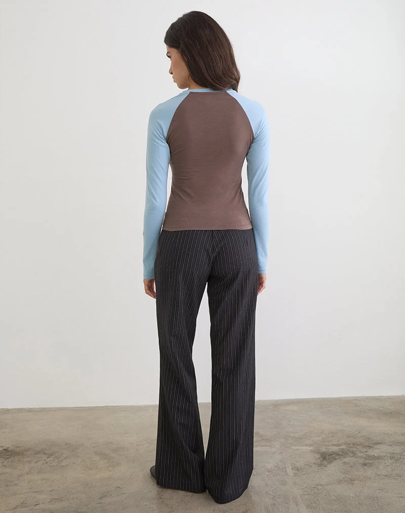 Haut à manches longues Balqis, mélange de couleurs « Coffee Quartz » et « Nantucket Blue »