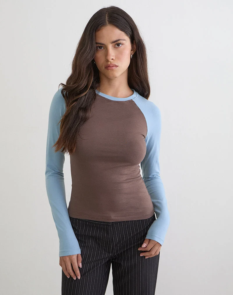 Haut à manches longues Balqis, mélange de couleurs « Coffee Quartz » et « Nantucket Blue »