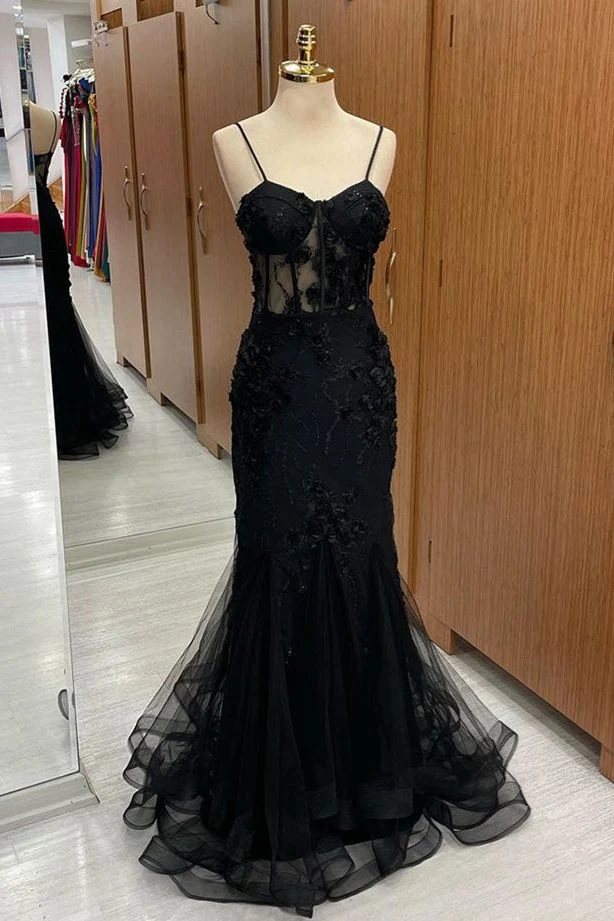 Robe de bal longue sirène en tulle à bretelles en cœur