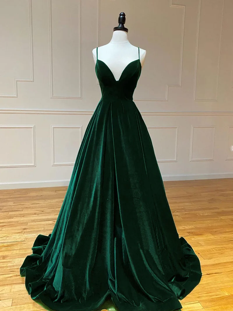 Robe de bal longue élégante en velours vert