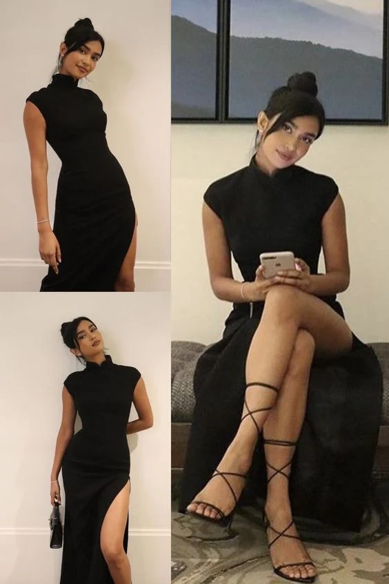 Robe de bal longue noire unique avec fente