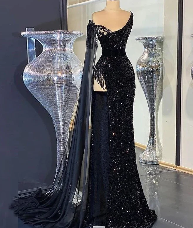 Robes de soirée scintillantes à fente haute pour femmes, robes de soirée formelles