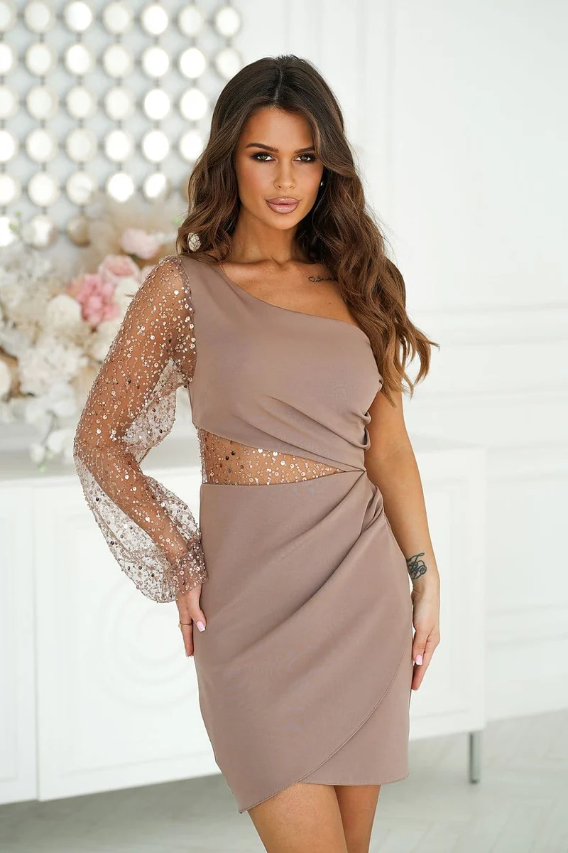 Robe de soirée courte une épaule paillettes