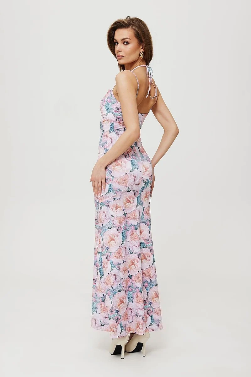 Robe fleurie longue à bretelles