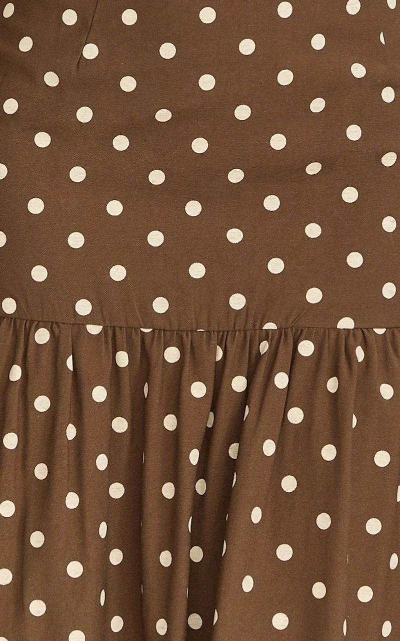 Leighton Two Piece Top and Skirt Set - Crop Top And Maxi Skirt in Choc/Cream Polka Dot