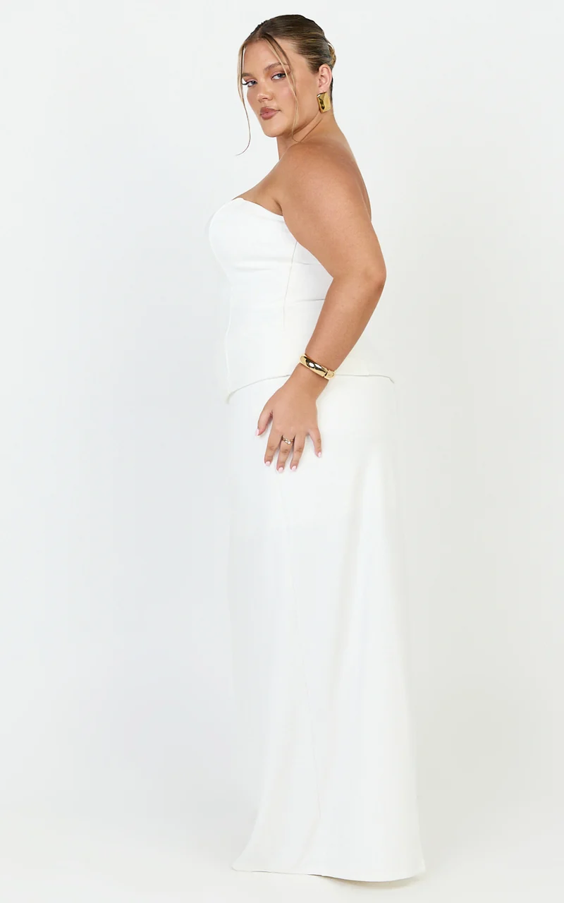 Anya Two Piece Top and Skirt Set - Strapless Fit And Flare Top And Maxi Skirt in Cream