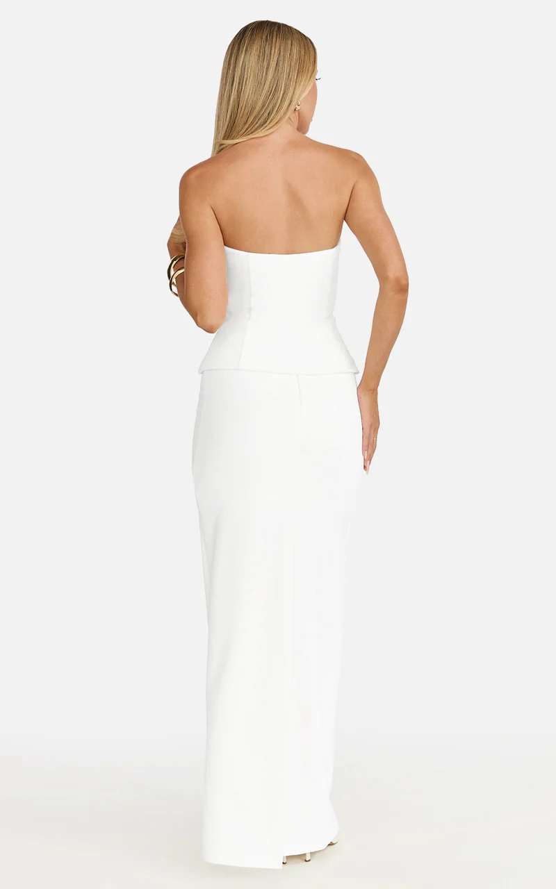Anya Two Piece Top and Skirt Set - Strapless Fit And Flare Top And Maxi Skirt in Cream