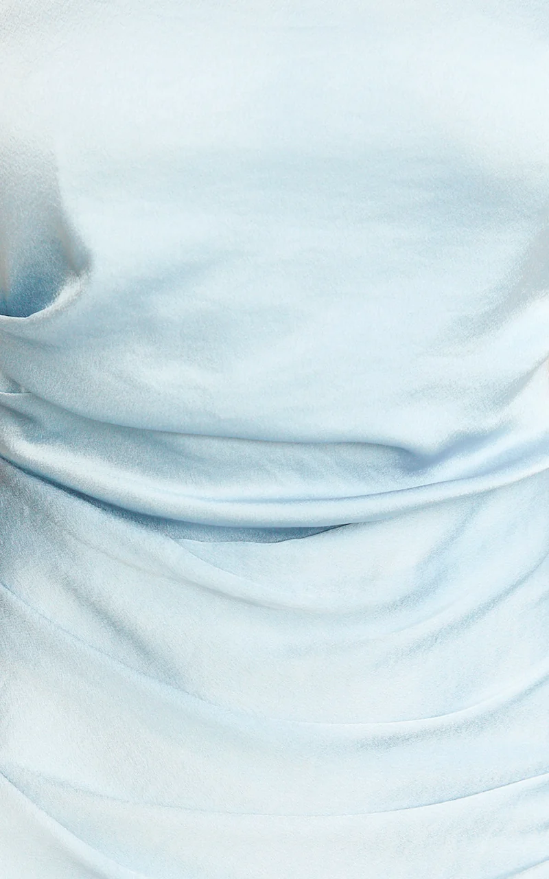 Rumi Midi Dress - Ruched Bodice Satin Dress in Pale Blue