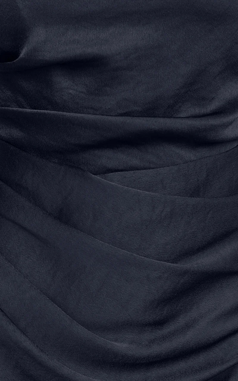 Rumi Midi Dress - Ruched Bodice Satin Dress in Navy