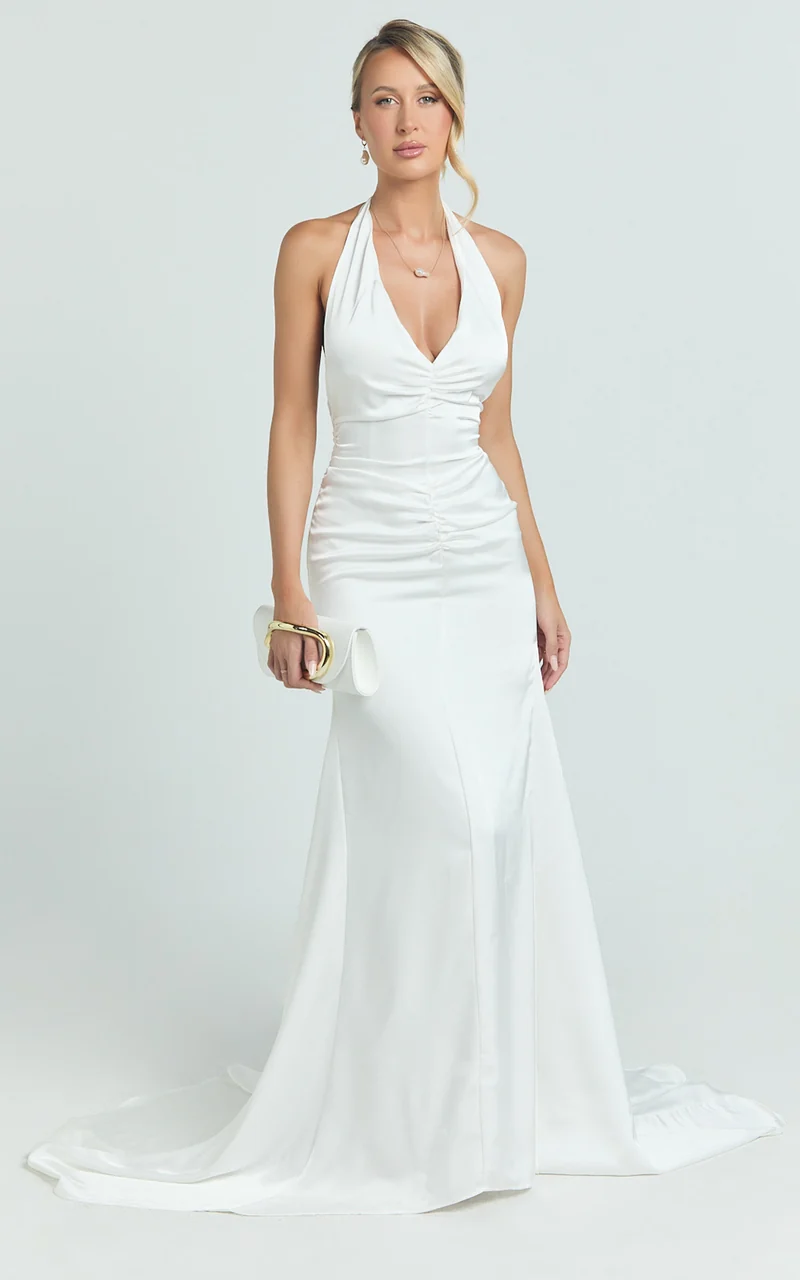 Frankie Maxi Dress - Satin Bias Cut Dress in Ivory