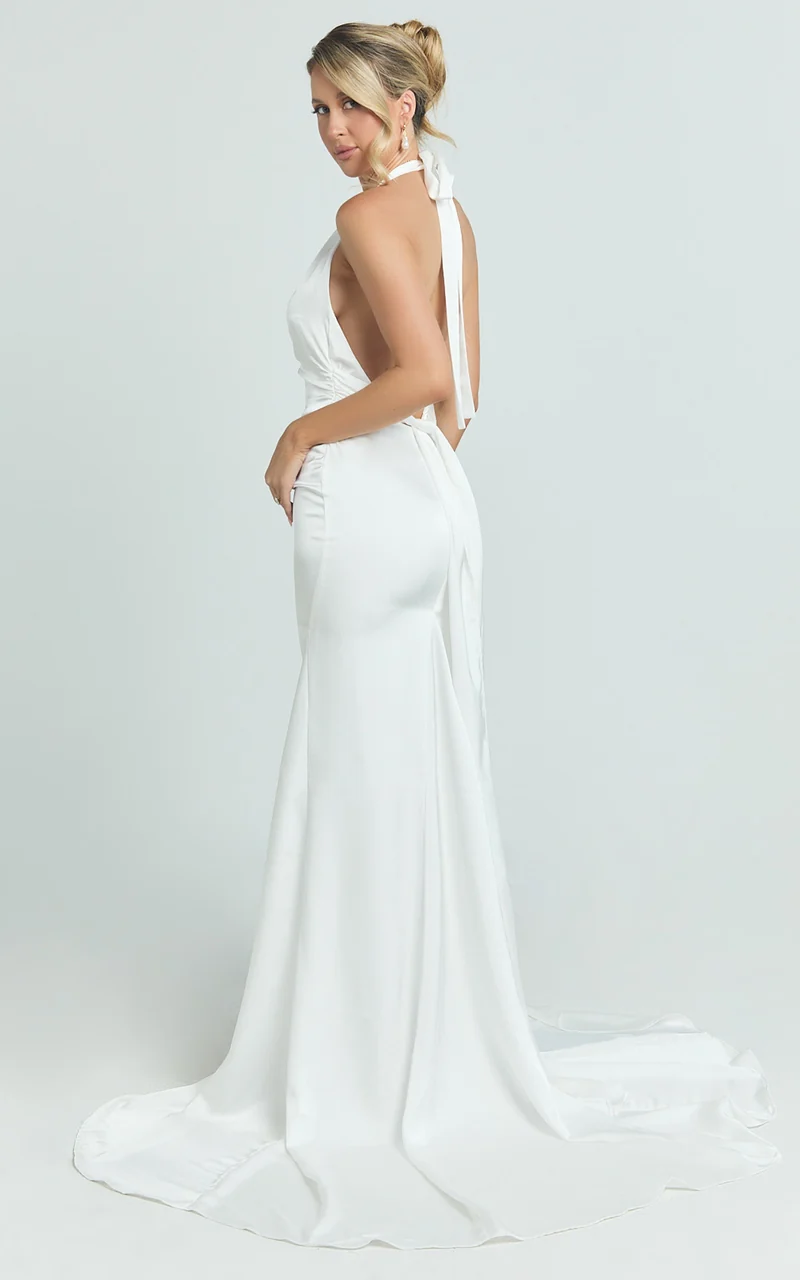 Frankie Maxi Dress - Satin Bias Cut Dress in Ivory