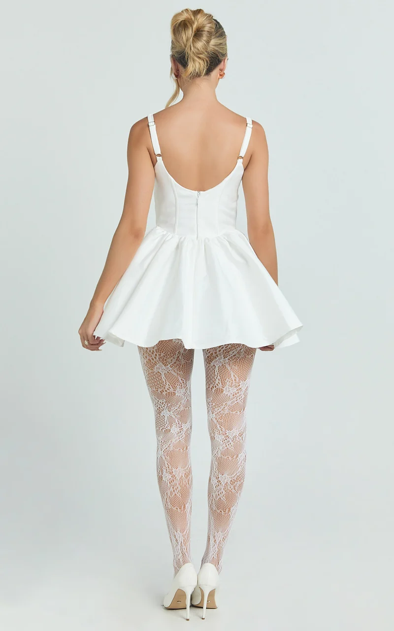 Charlee Mini Dress - Plunge Fit And Flare Dress in Ivory