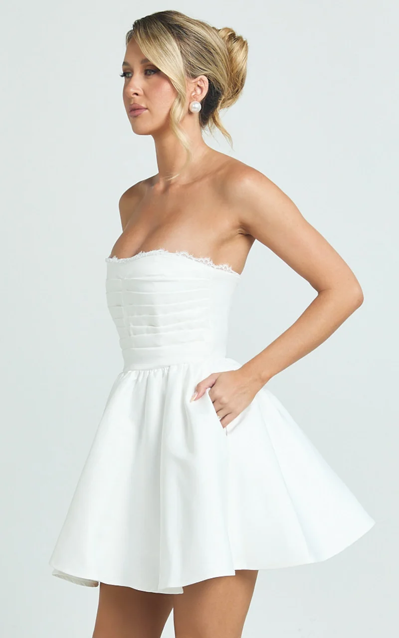 Bianca Mini Dress - Strapless Fit And Flare Dress in Ivory