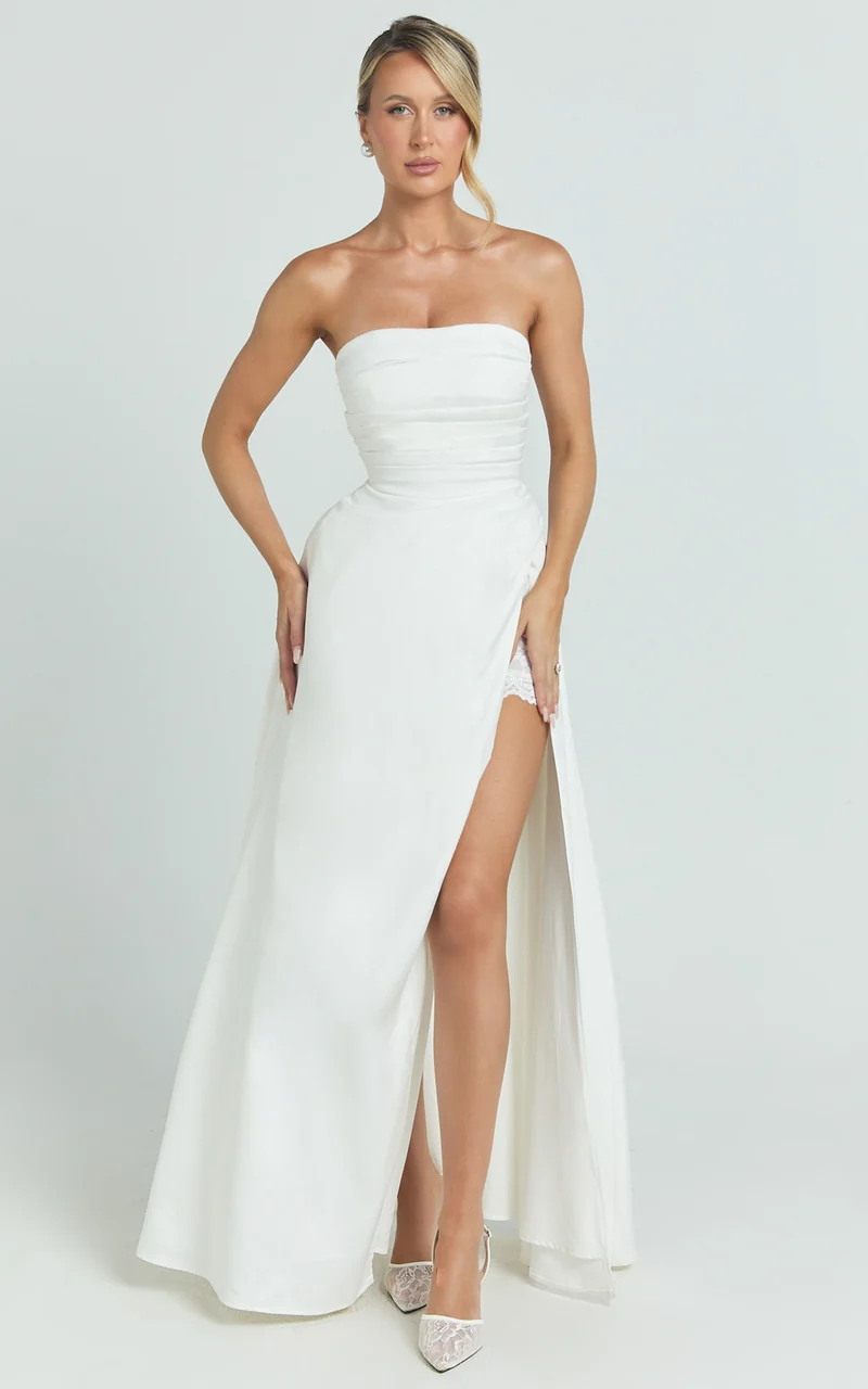 Bianca Maxi Dress - Strapless Fit And Flare Dress in Ivory