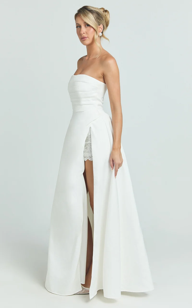 Bianca Maxi Dress - Strapless Fit And Flare Dress in Ivory