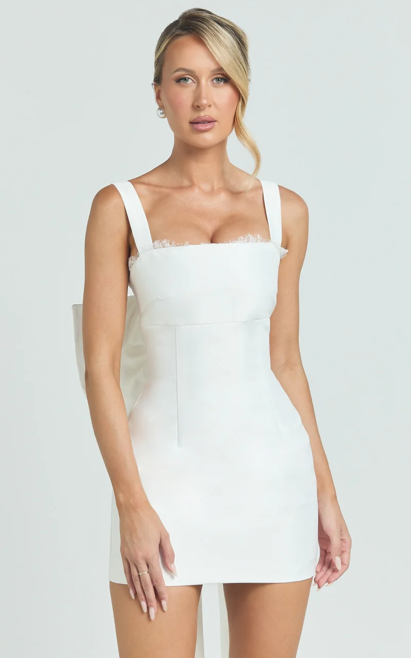 Alegra Mini Dress - Square Neck Fit And Flare Dress in Ivory