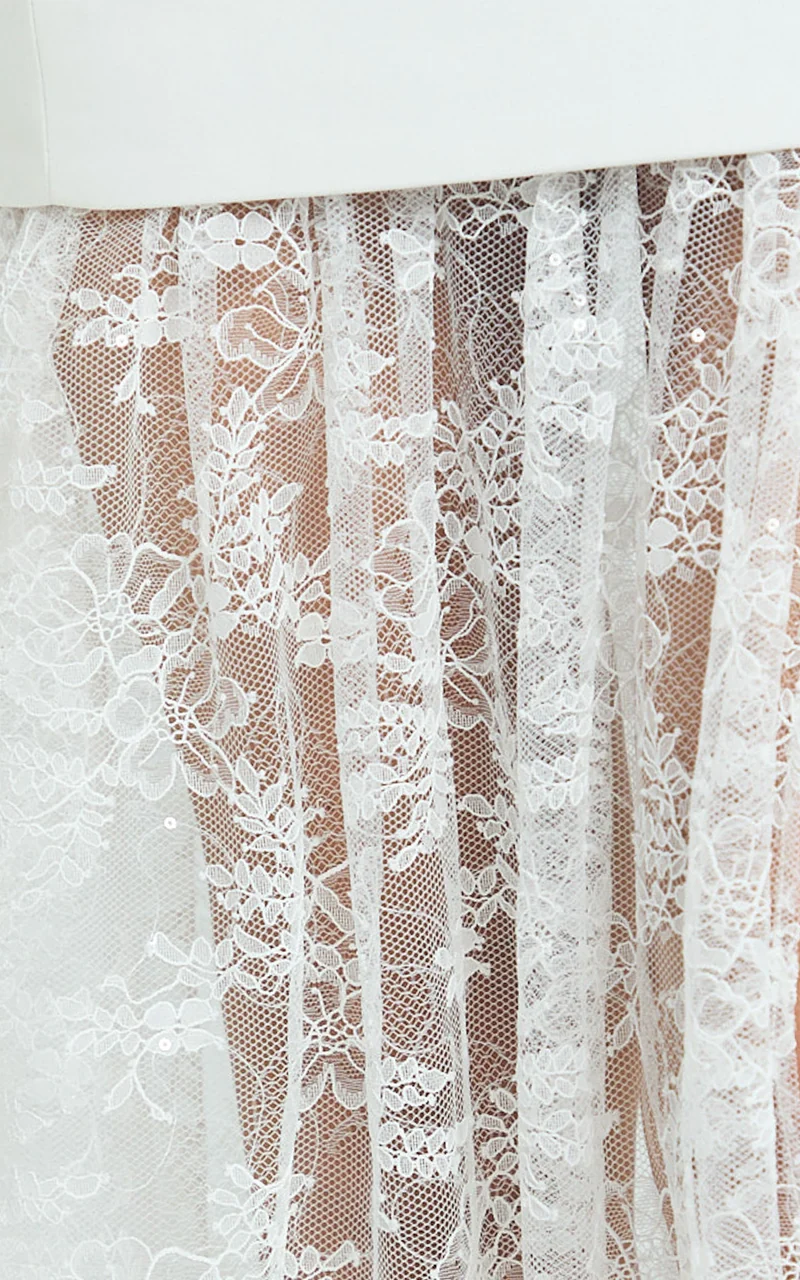 Alegra Maxi Dress - Peplum Bodice Lace Skirt Dress in Ivory