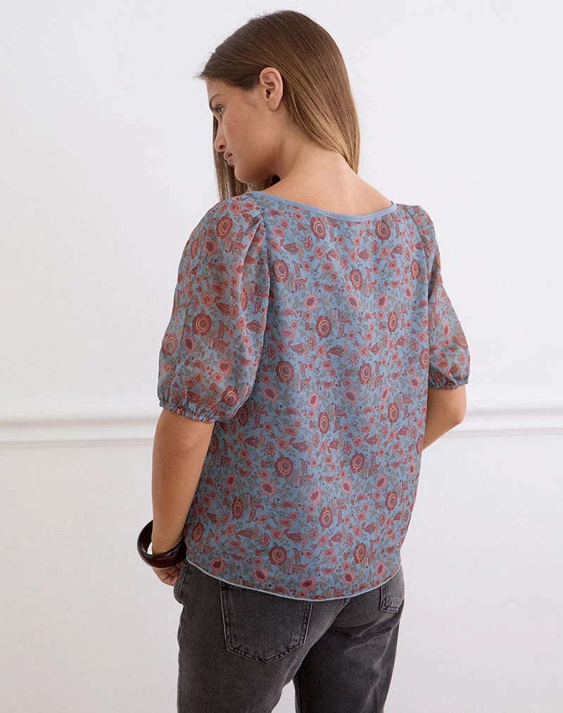 Haut Sumire en mousseline bleu « Shadow Blossom »