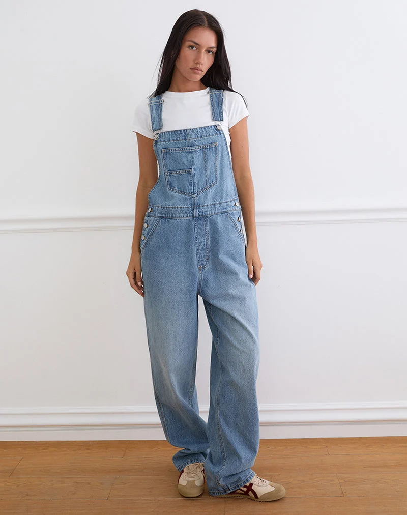 Salopette en jean bleu vif, d'occasion