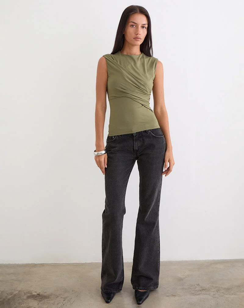 Haut croisé « Otso Twist » en jersey de rayonne, couleur kaki