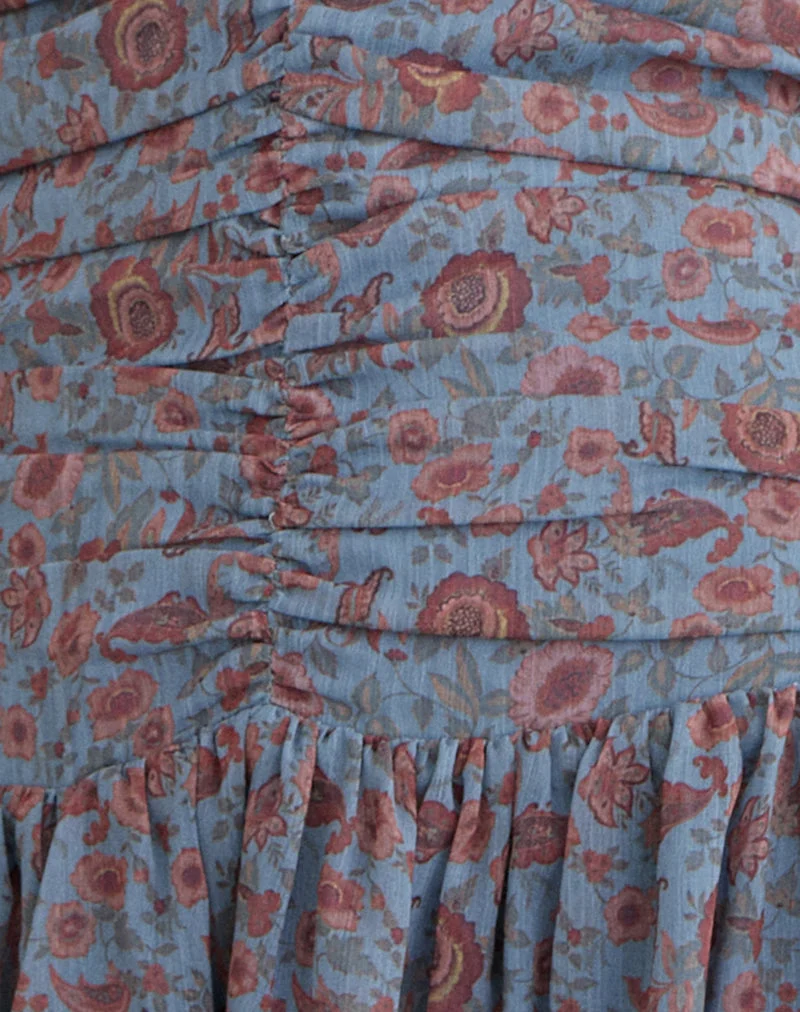 Mini-robe Emika en mousseline bleu « Shadow Blossom »