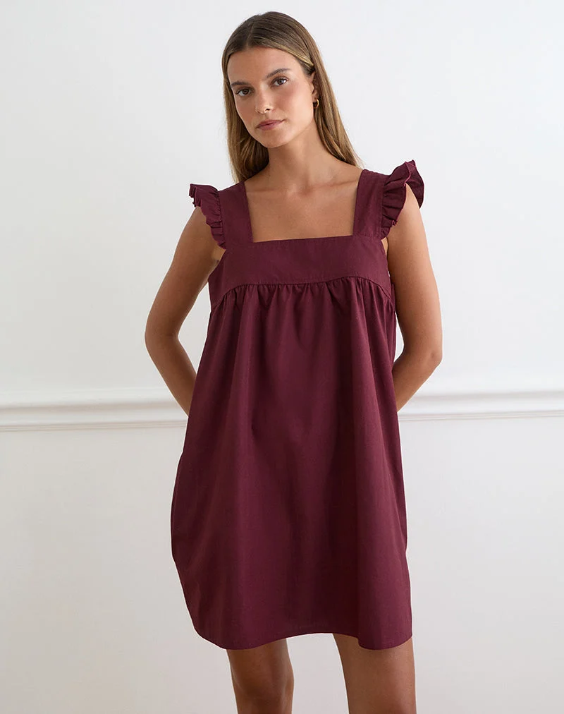Mini-robe Sanaly en popeline bordeaux