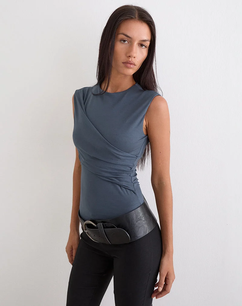 Haut croisé Otso Twist en jersey de rayonne, couleur Ocean Storm