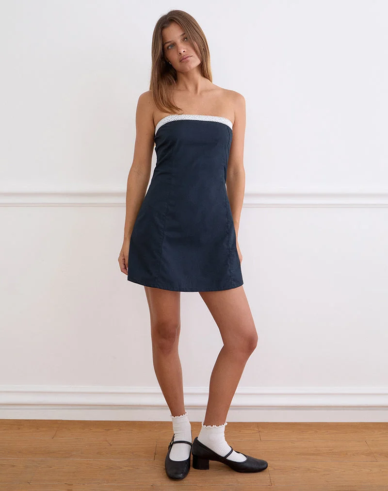 Robe bandeau Jesamine bleu marine foncé avec bordure en dentelle