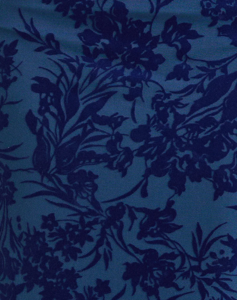 Jupe longue Alfreda, motif « Midnight Leaf Flock » sur fond bleu marine