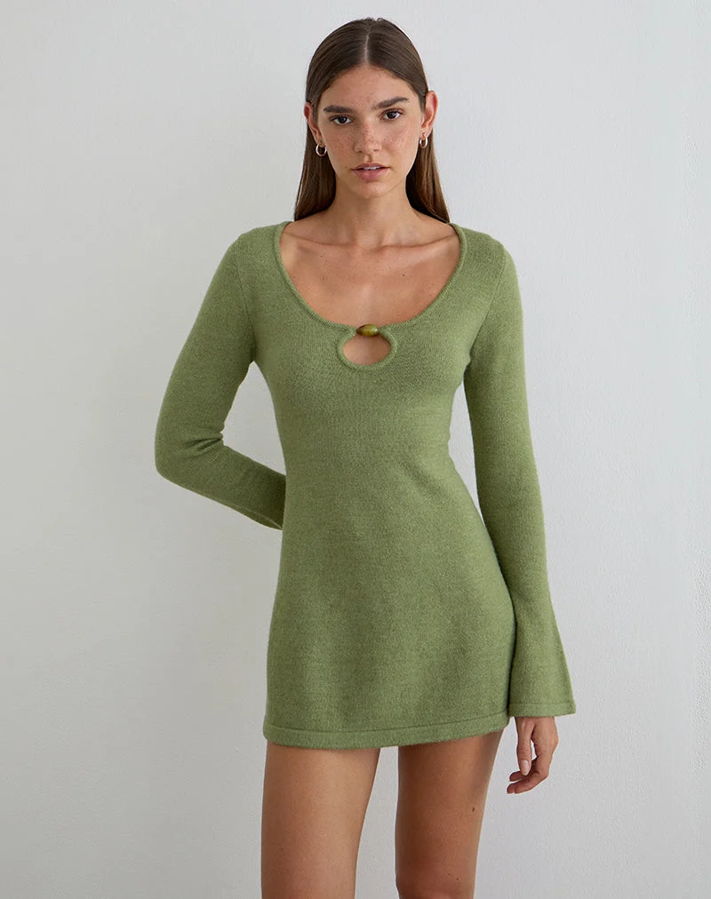 Mini-robe Kodia avec coquillage, en maille olive