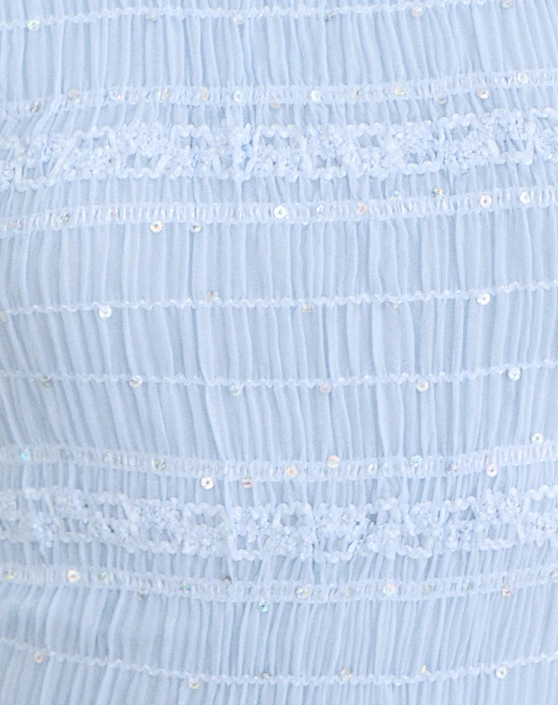 Haut Adisti en maille à paillettes bleu ciel