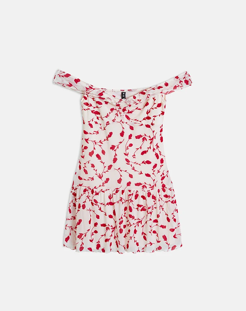 Mini-robe Switaria couleur crème avec motif floqué de lys rouges feuillus