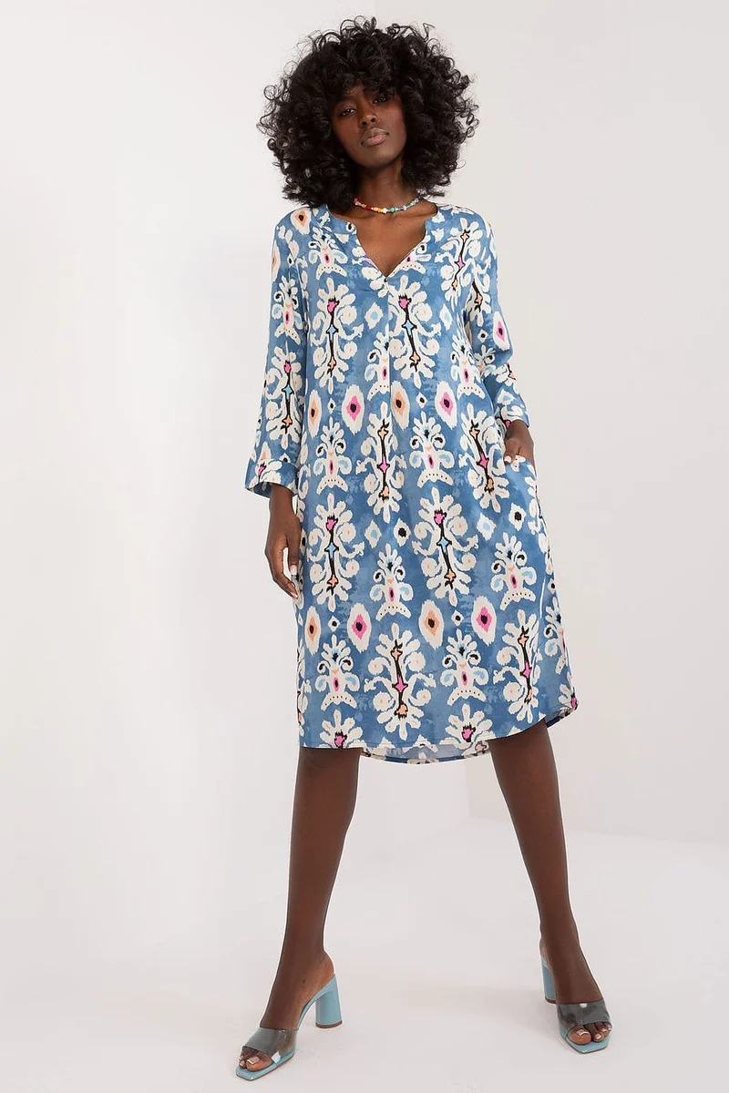 Robe bohème midi fleurie bleue