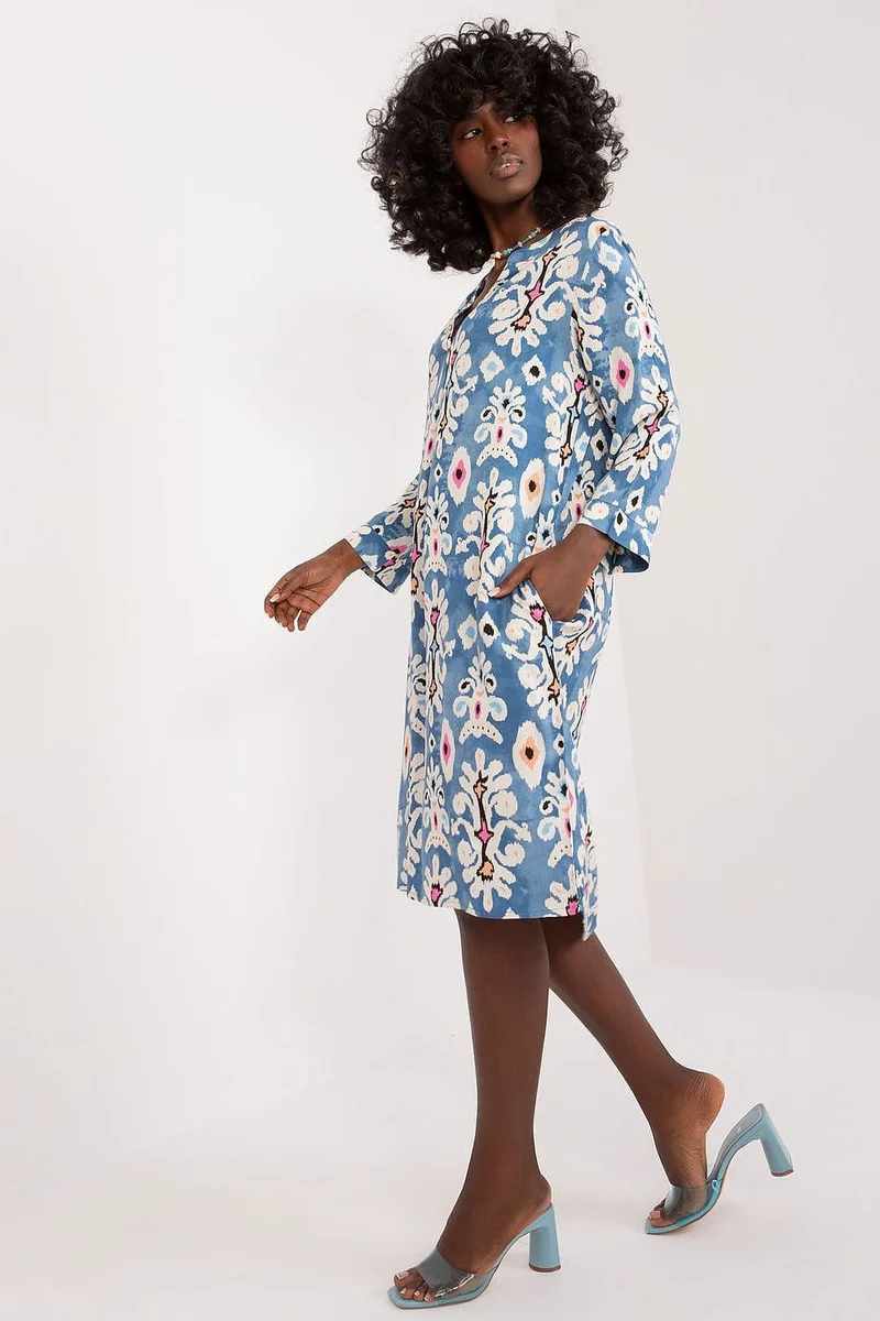 Robe bohème midi fleurie bleue