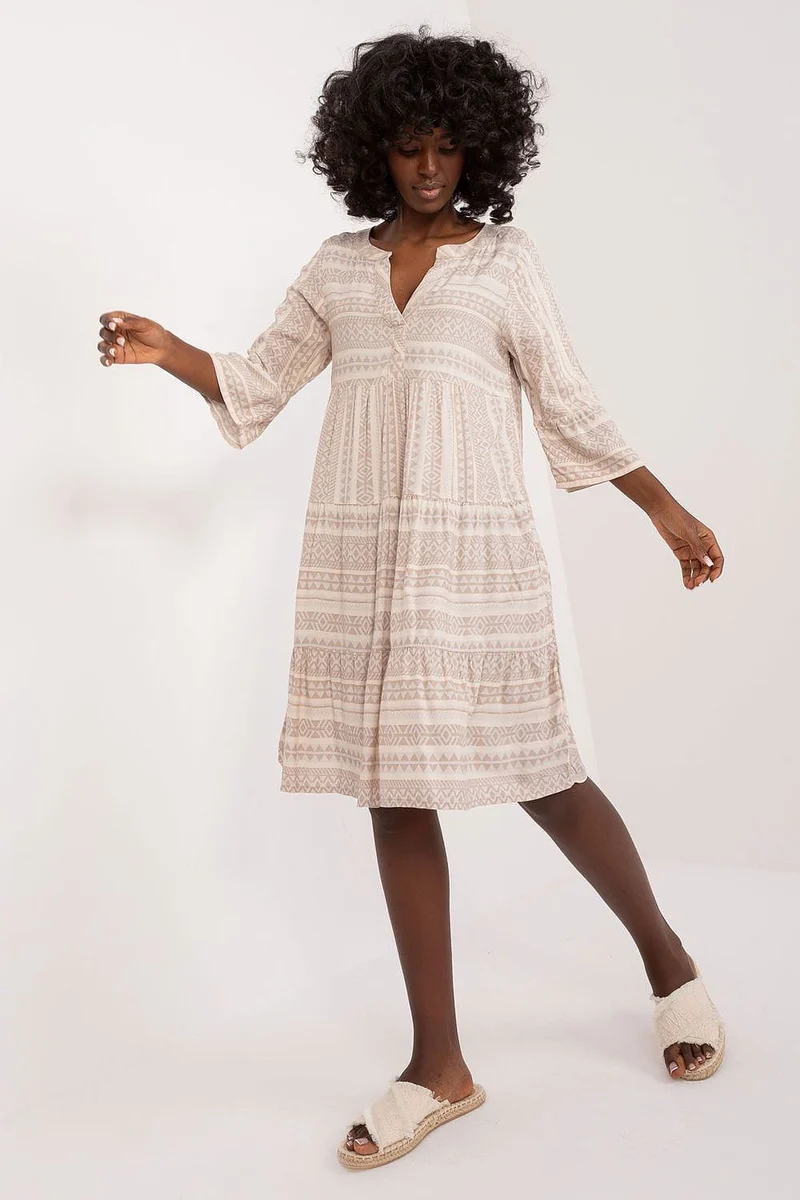 Robe casual beige midi manches longues