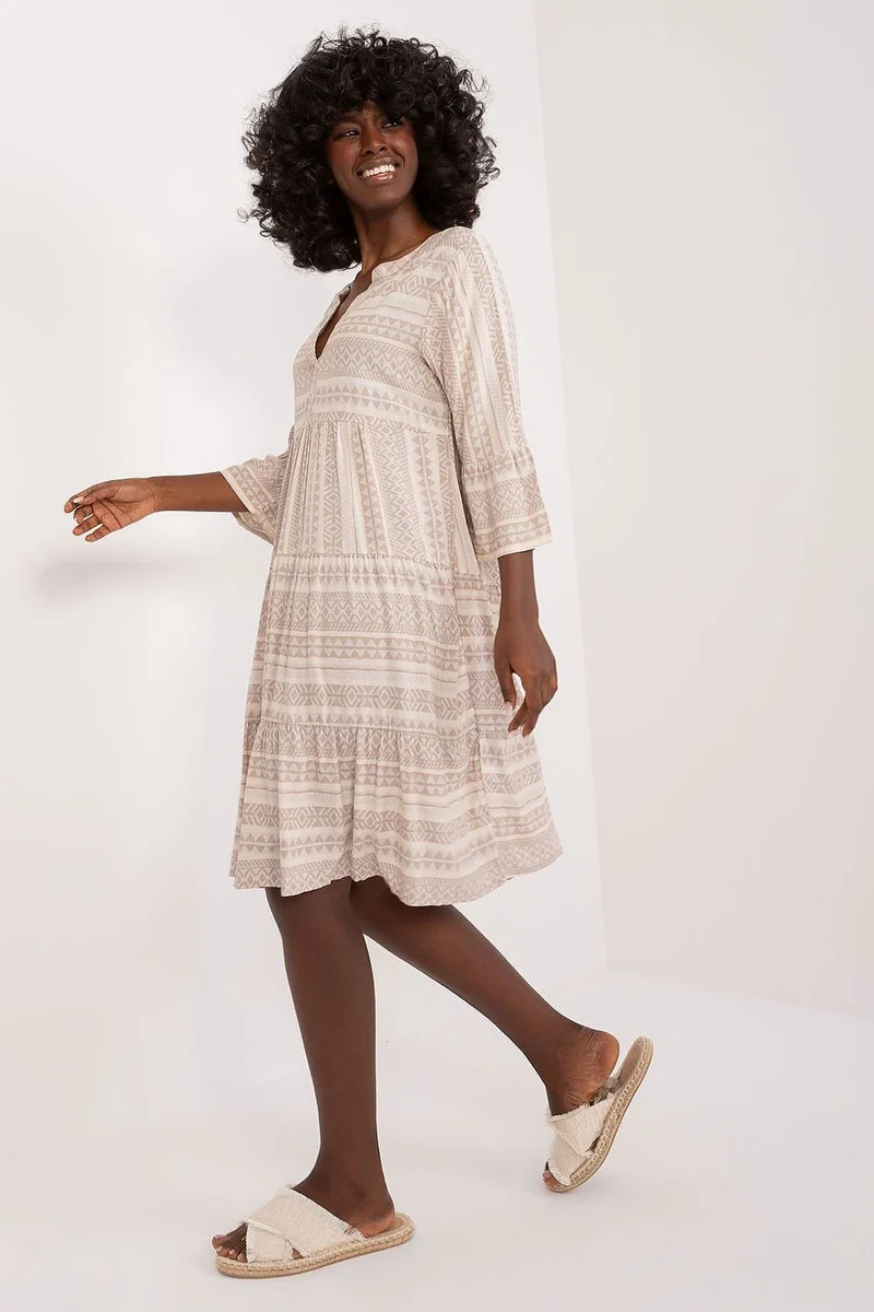 Robe casual beige midi manches longues