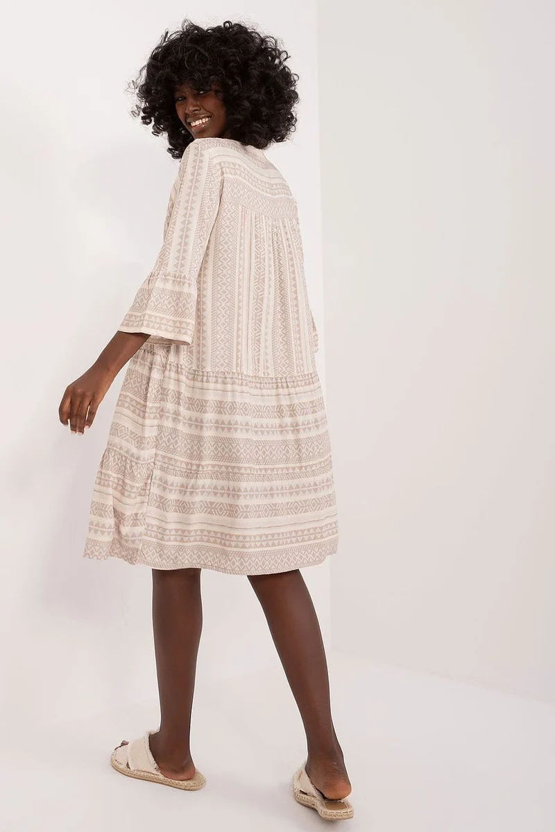 Robe casual beige midi manches longues