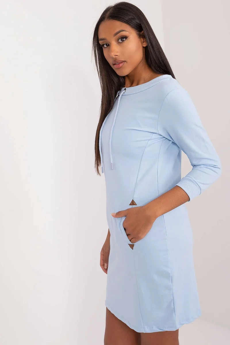 Robe casual bleu courte manches longues