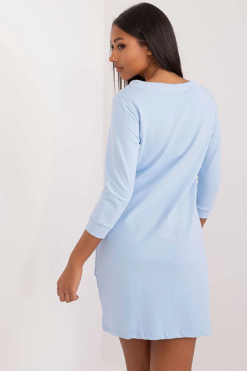 Robe casual bleu courte manches longues