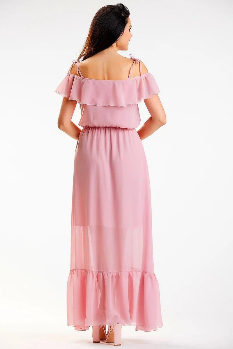 Robe rose longue épaules dénudées
