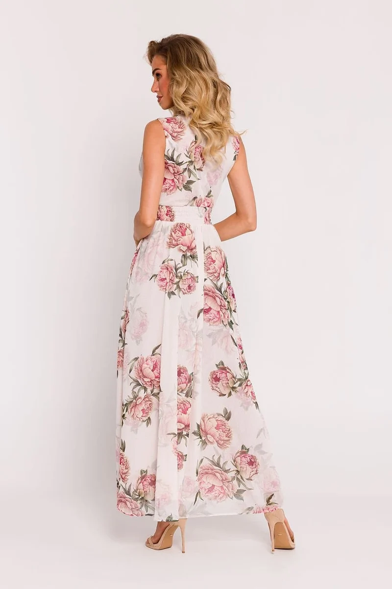 Robe longue fleurie fendue sans manches